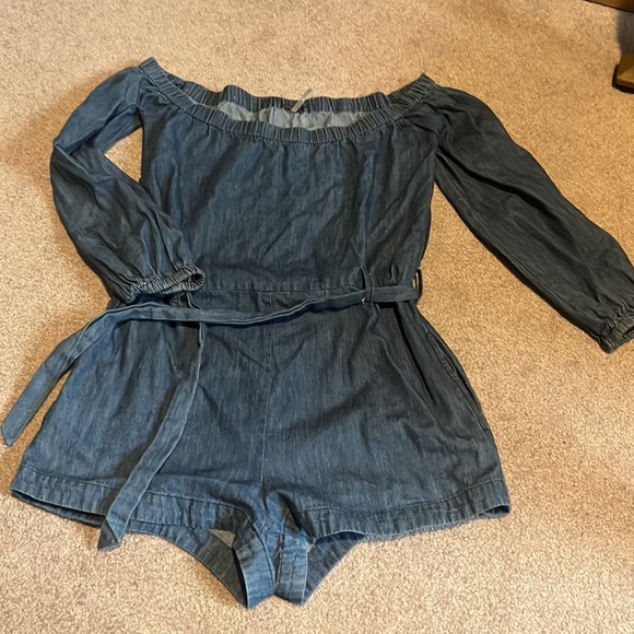 Free people off shoulder denim romper - Picture 3 of 4